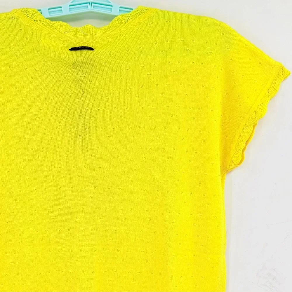 NUMPH Women's Kyoto Pullover Top Aurora Yellow Pointelle Short Sleeve Size M NWT